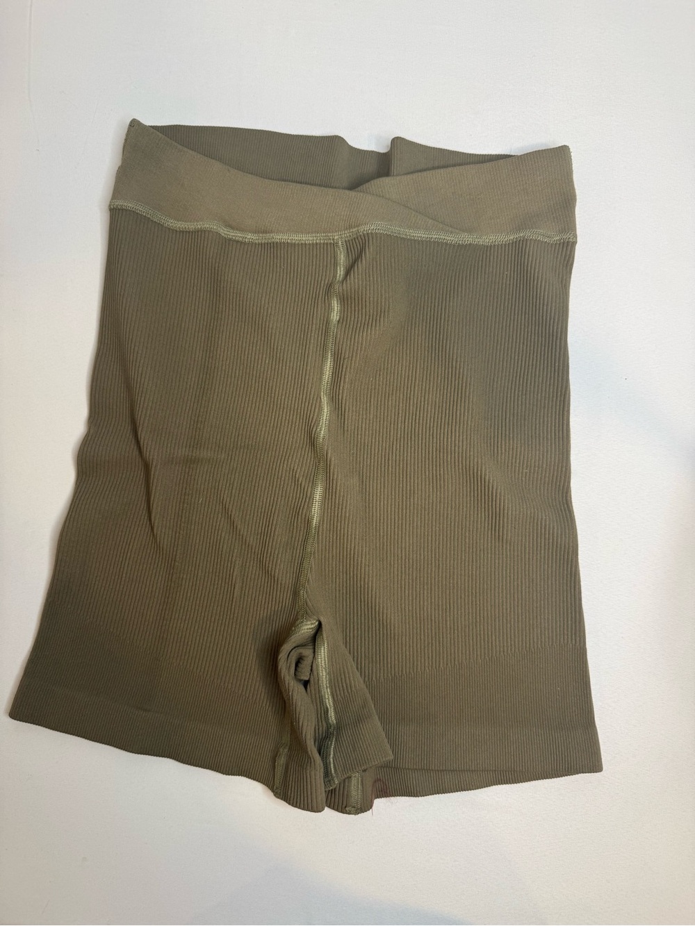 FP Movement Ribbed Crossover High Rise Biker Shorts Olive Green Large